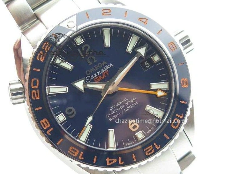1229 Planet Ocean GMT 42mm V6F 1:1 Best Edition Blue Bezel Orange Numbers On SS Bracelet A Compact 8254